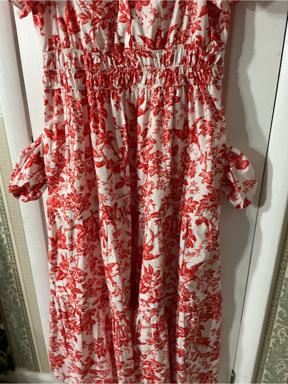 Anthropologie The Somerset Maxi Dress Red Coral Floral Toile Large EUC - Picture 7 of 13
